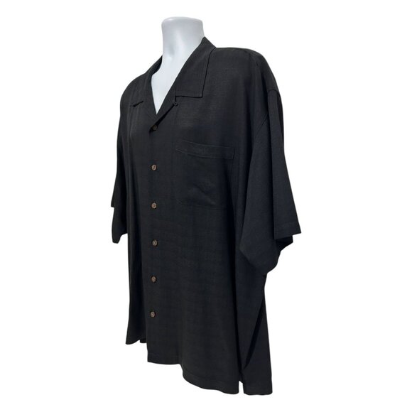 Tommy Bahama Embroidered Black Camp Shirt XXL 100% Rayon Short Sleeve Button-Up - Picture 4 of 13